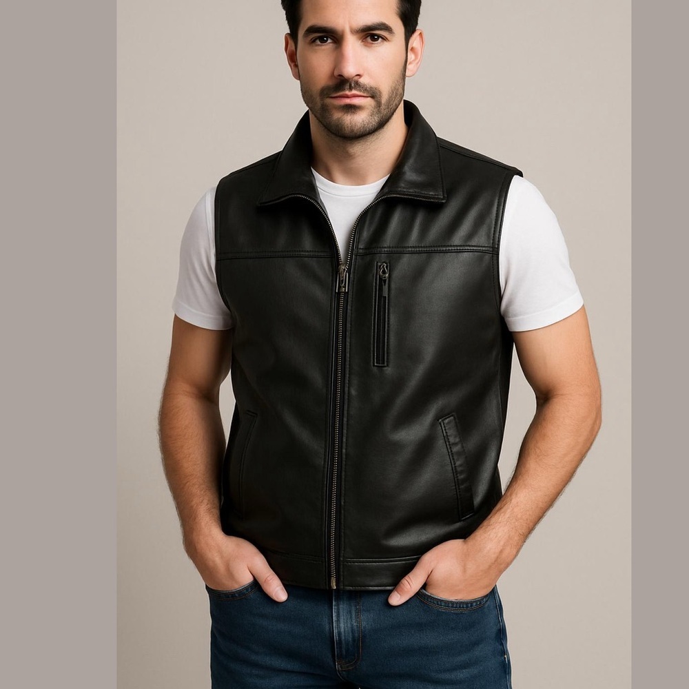 Danier Black Classic Leather Men's Biker Motorcycle Vest Sz L